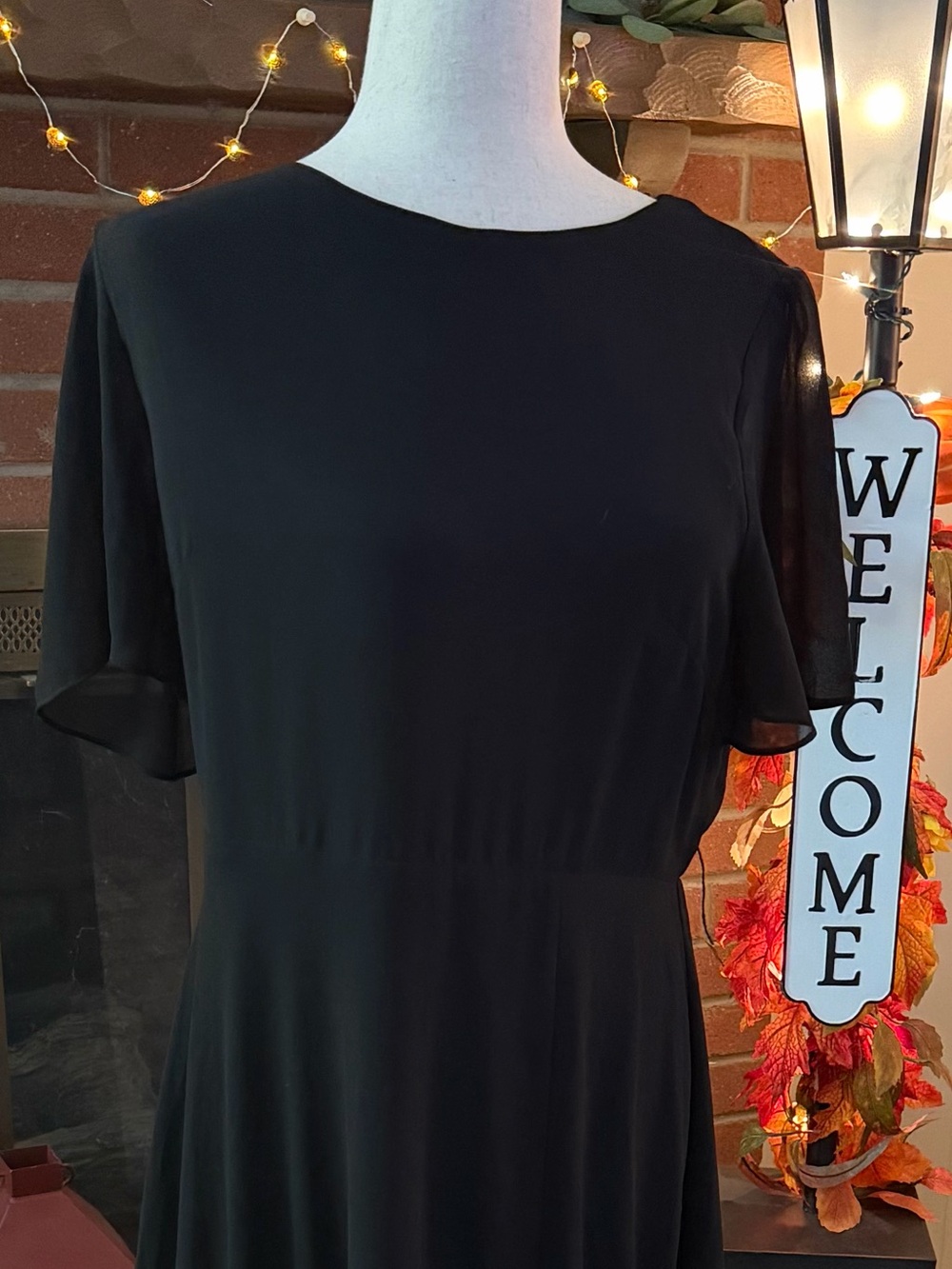 Baltic Born Black Flutter Sleeve Maxi Dress Size L Belt Not Included